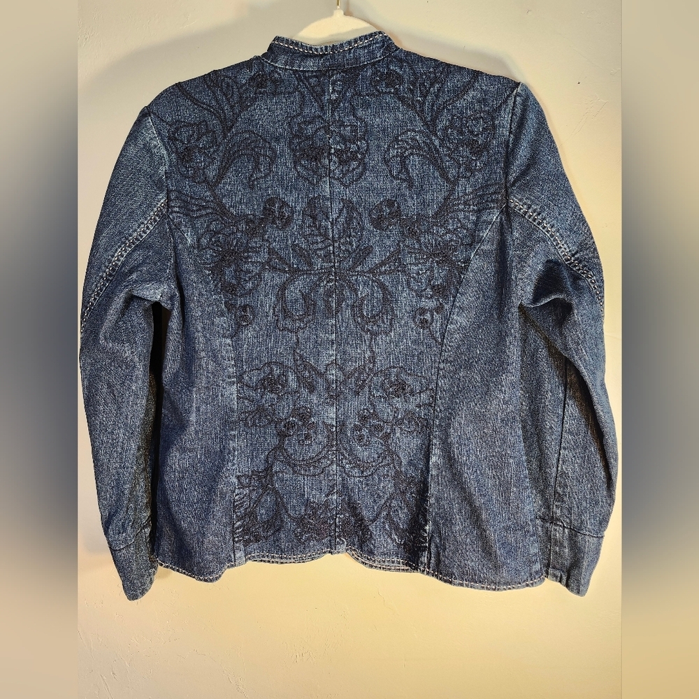 Coldwater Creek Dark Blue Embroidered Jean Fitted Jacket Sz 10p - Picture 6 of 9